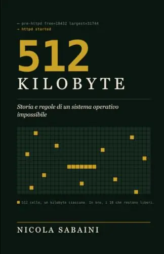 The cover of 512 KILOBYTE: a grid of 512 memory cells on a dark green ground, in gold the eighteen that stay free